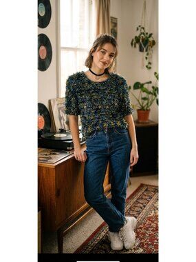 Gantos Vintage 90’s Eyelash Sweater Blue Size M Retro Grunge Phoebe Rave Bratz